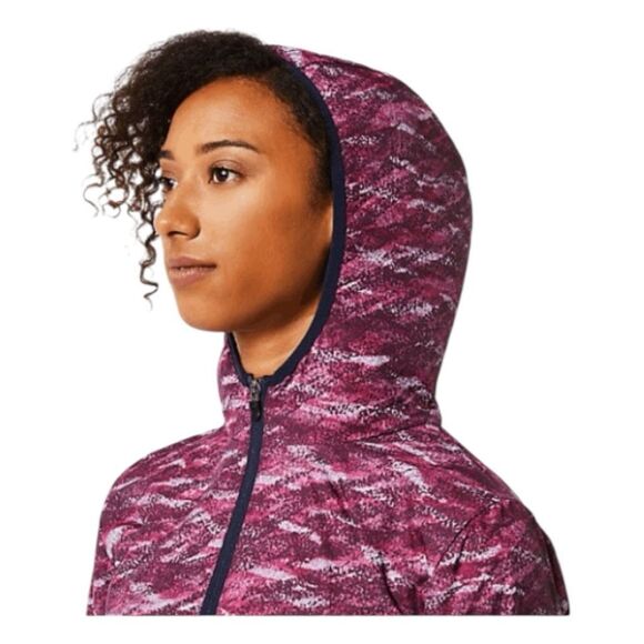Asics Packable Windbreaker Jacket Purple Deep Mars Print L - Picture 3 of 13